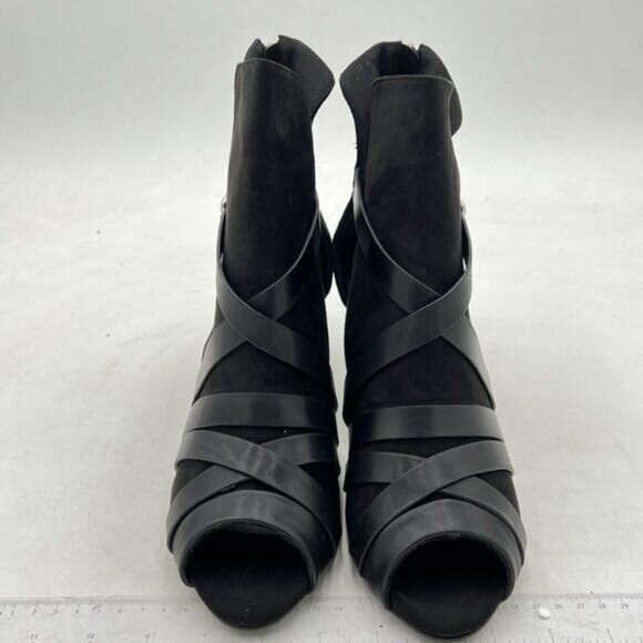 Black Peep Open Toe Sandals Boot Cut Out Buckle Ankle Bootie Low Heel Shoes